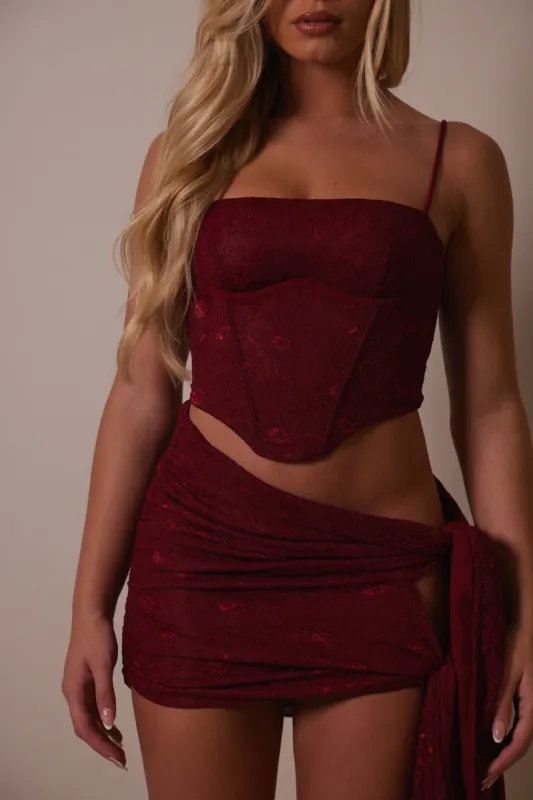 The lace corset with tie skirt - Red sold by MARS THE LABEL