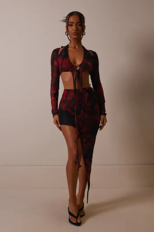 The Long sleeved ring detail set- Red print sold by MARS THE LABEL