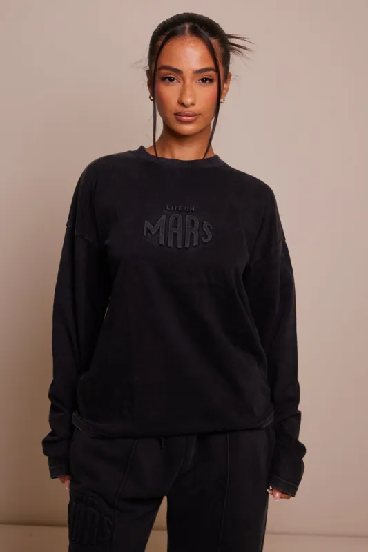The Embossed Long Sleeve T-shirt - Charcoal sold by MARS THE LABEL