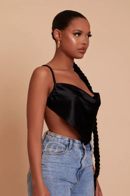 BABY SATIN CROP WITH BRAID STRAPS - BLACK sold by MARS THE LABEL