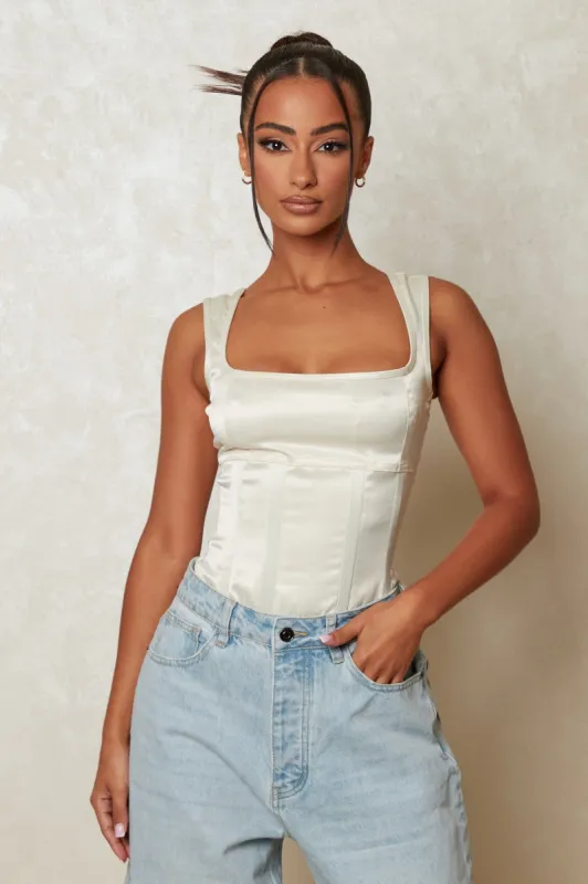 The Baesic Satin Crop - Cream sold by MARS THE LABEL