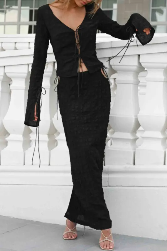 Nessa Bubble Maxi Skirt — Black sold by YLLW