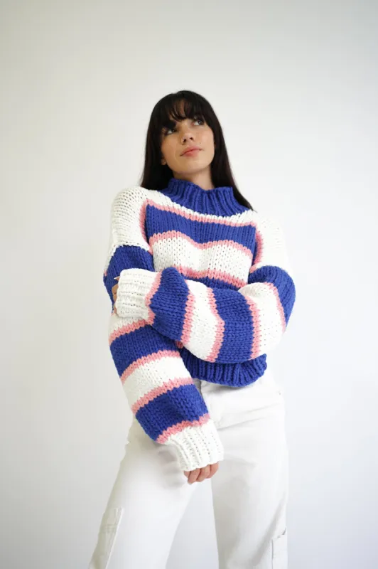 Zora Chunky Striped Sweater — Blue/Pink sold by YLLW