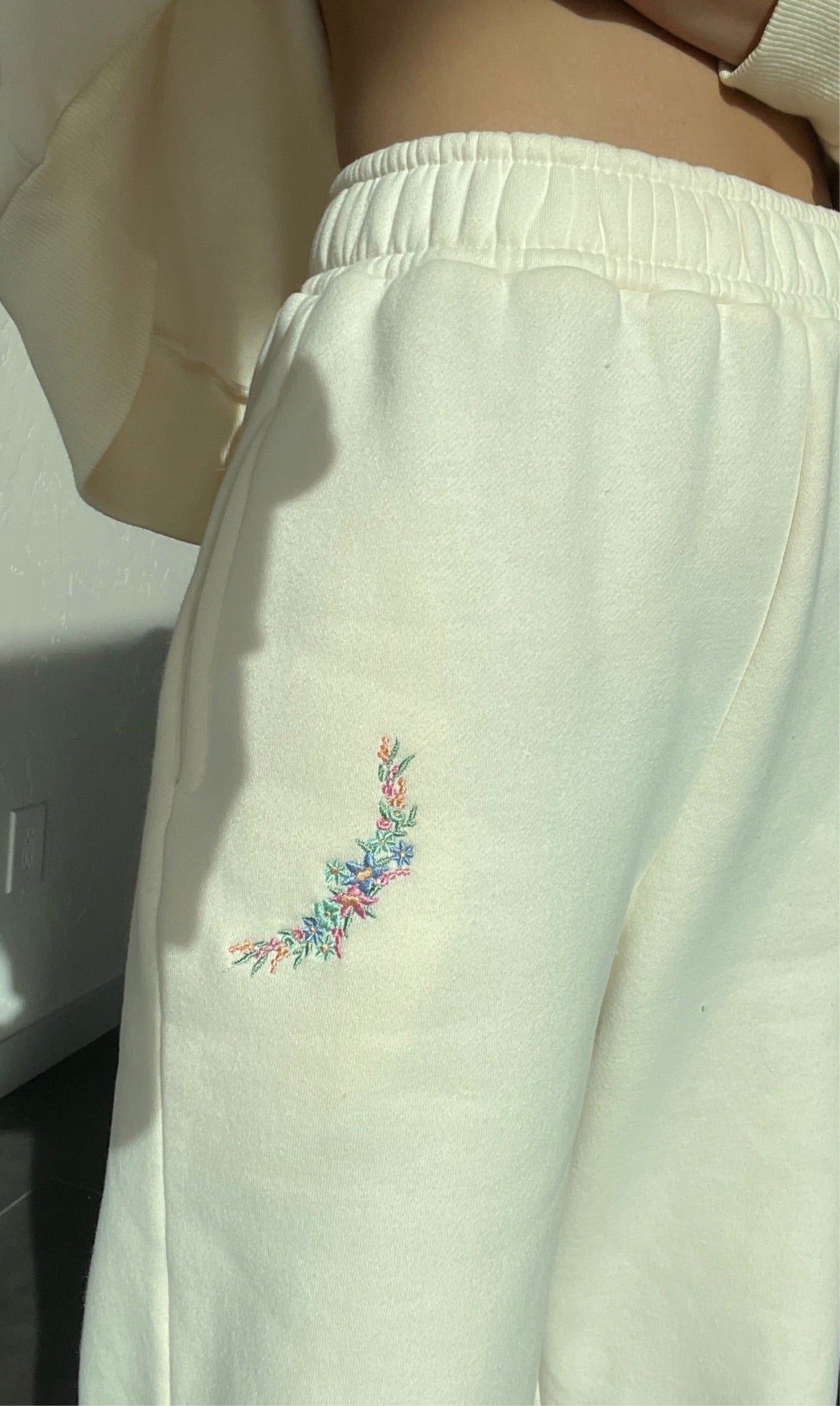 Floral Embroidered Ecru Joggers sold by YLLW product image thumbnail 2