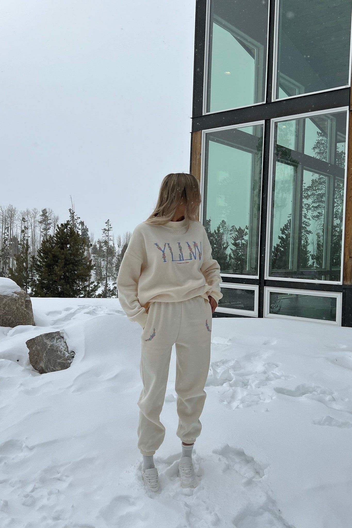 Floral Embroidered Ecru Joggers sold by YLLW product image thumbnail 5