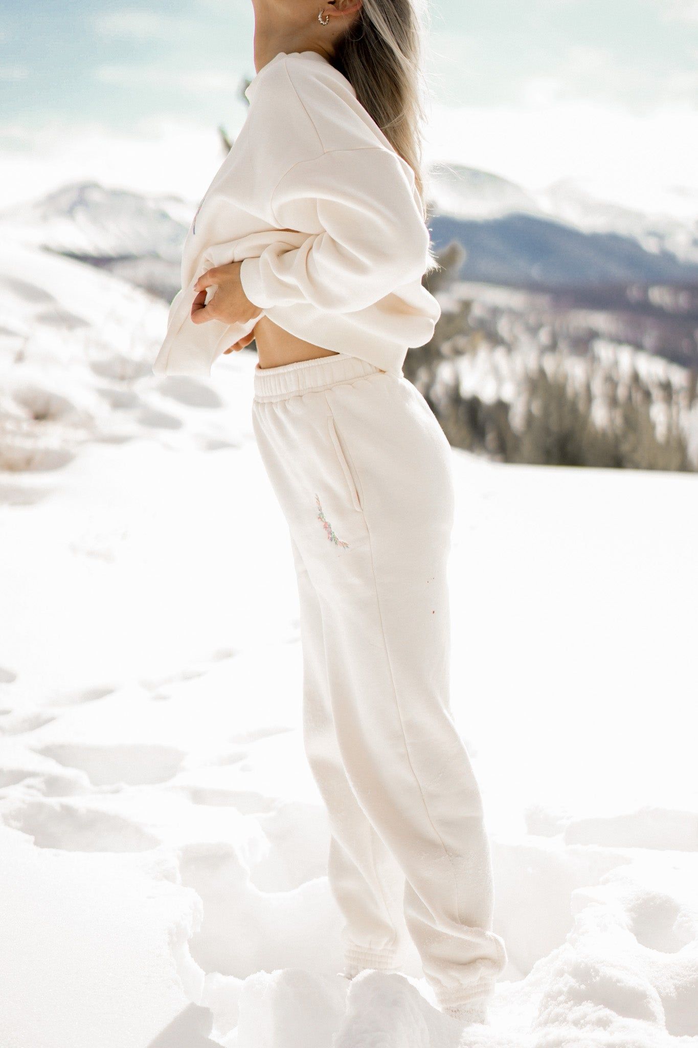 Floral Embroidered Ecru Joggers sold by YLLW product image thumbnail 3