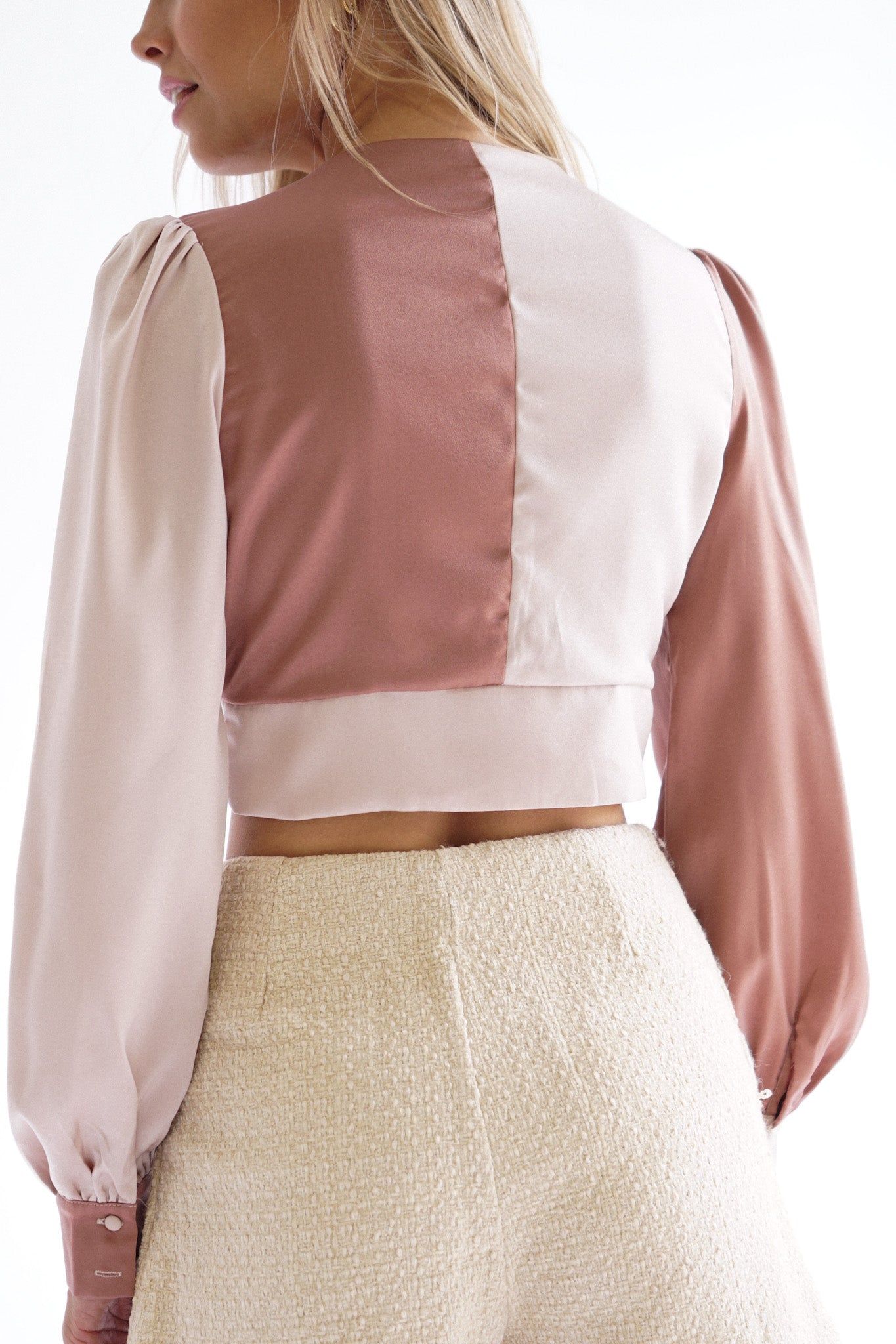 Carly Long Sleeve Colorblock Crop — Dusty Rose sold by YLLW product image thumbnail 4