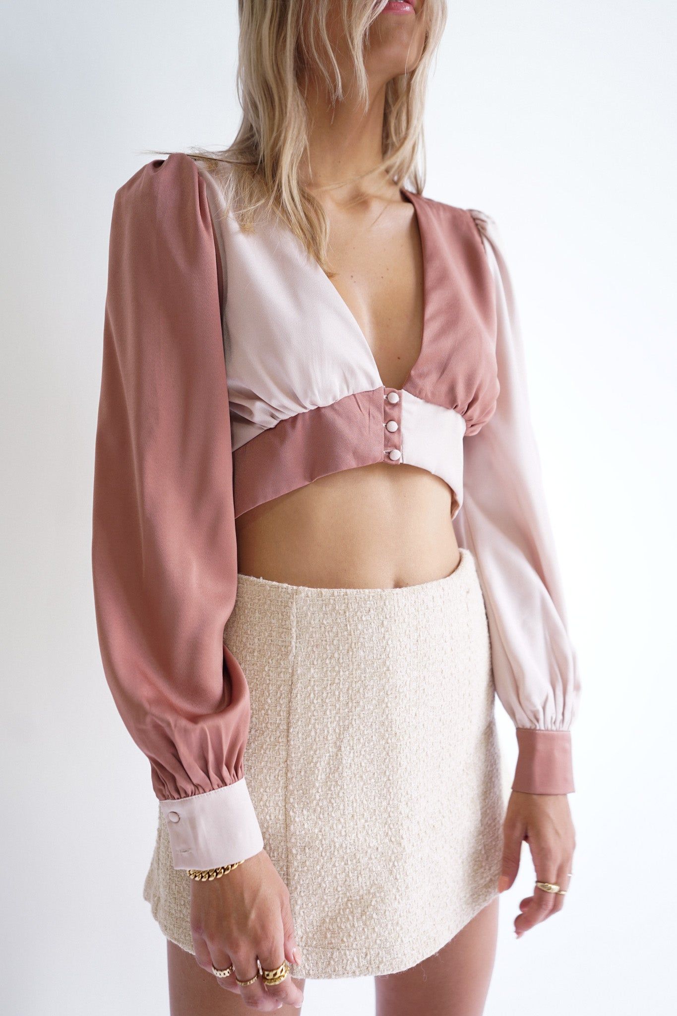 Carly Long Sleeve Colorblock Crop — Dusty Rose sold by YLLW product image thumbnail 2