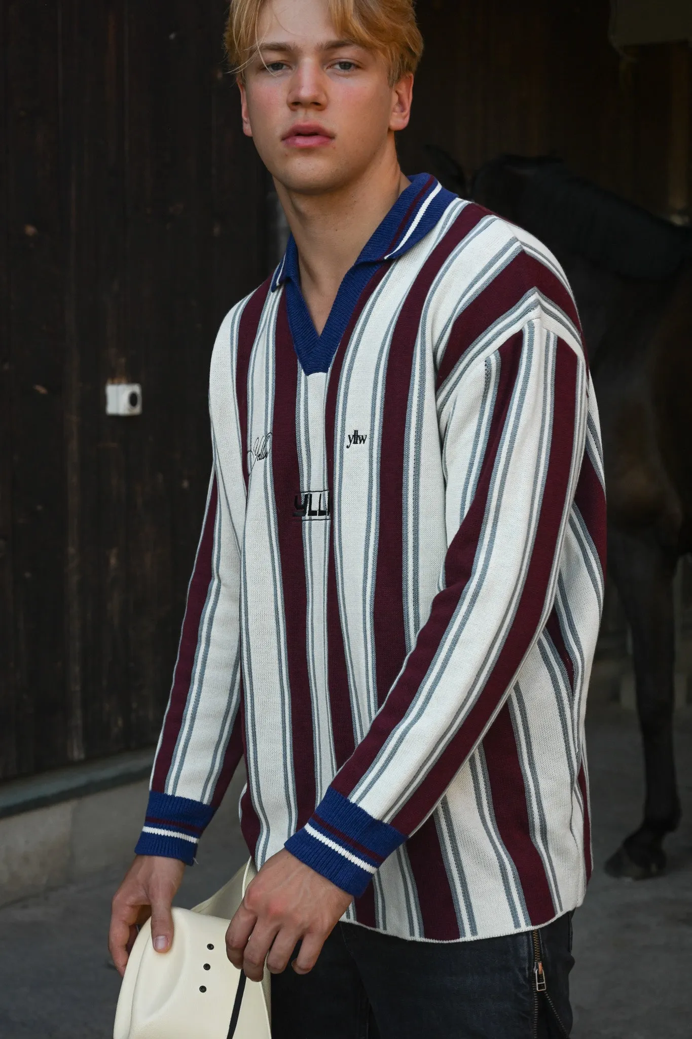 Racer Oversized Knit — Burgundy Stripe sold by YLLW product image thumbnail 4