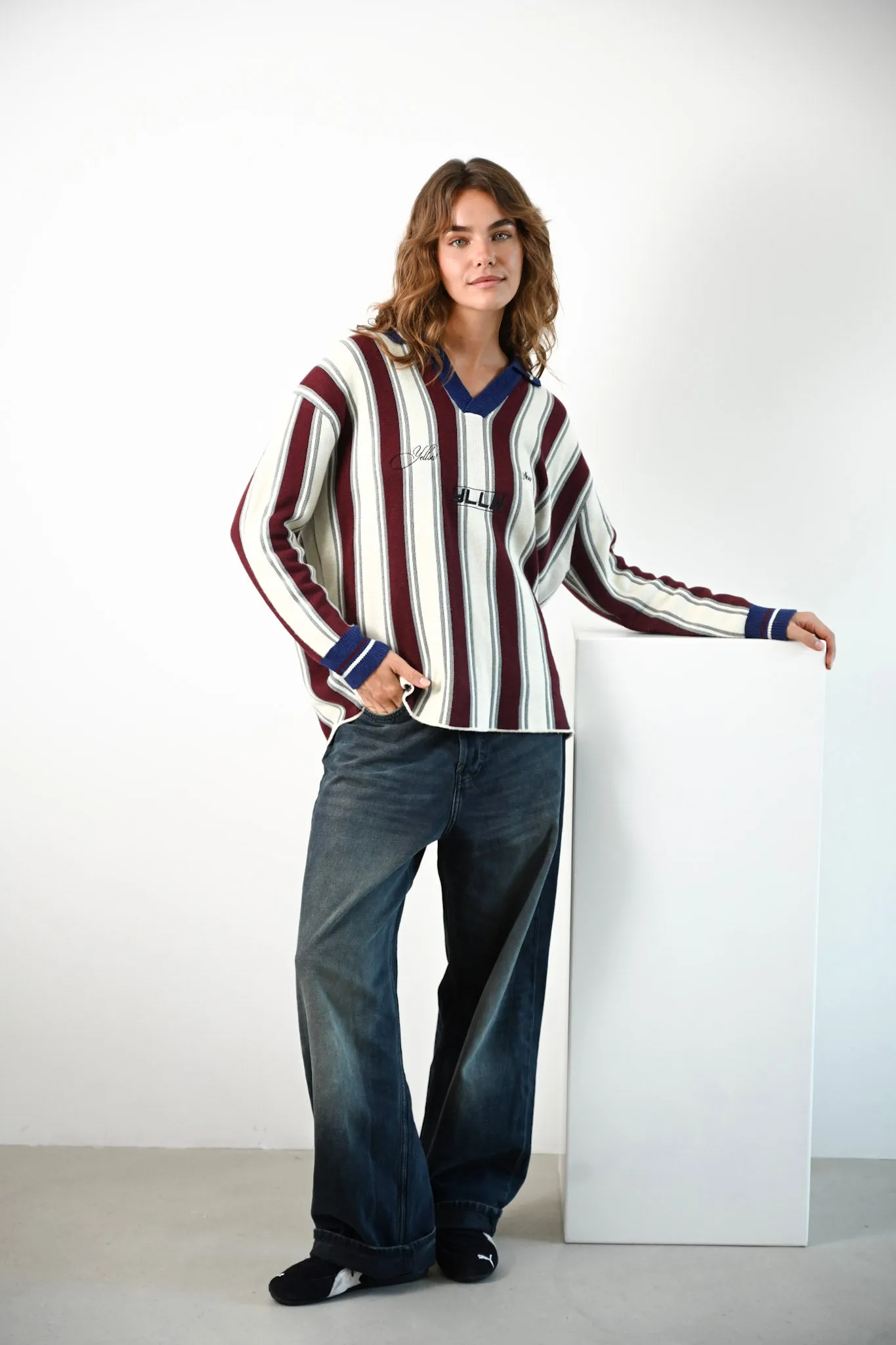 Racer Oversized Knit — Burgundy Stripe sold by YLLW product image thumbnail 3