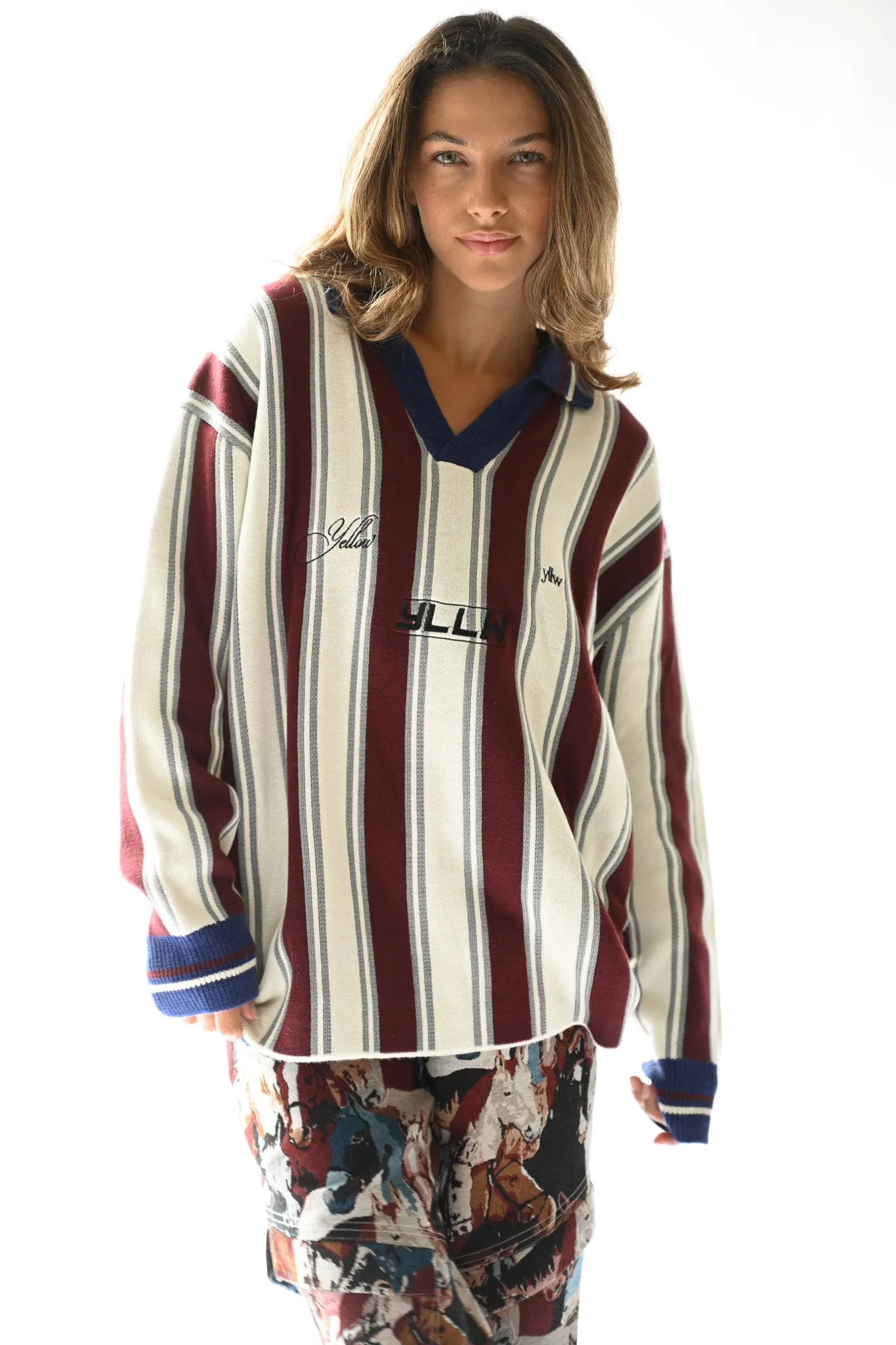 Racer Oversized Knit — Burgundy Stripe sold by YLLW product image thumbnail 2