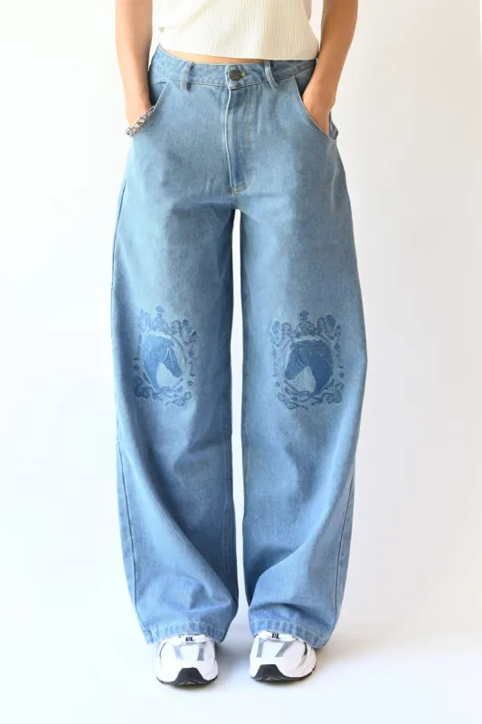 Bronco Embroidered Jeans — Light Wash sold by YLLW