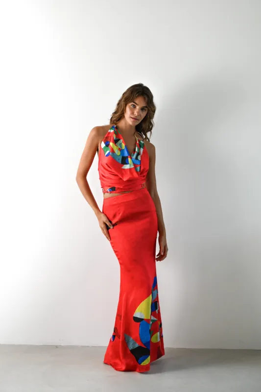 Athena Ring Top — Red Geometric sold by YLLW