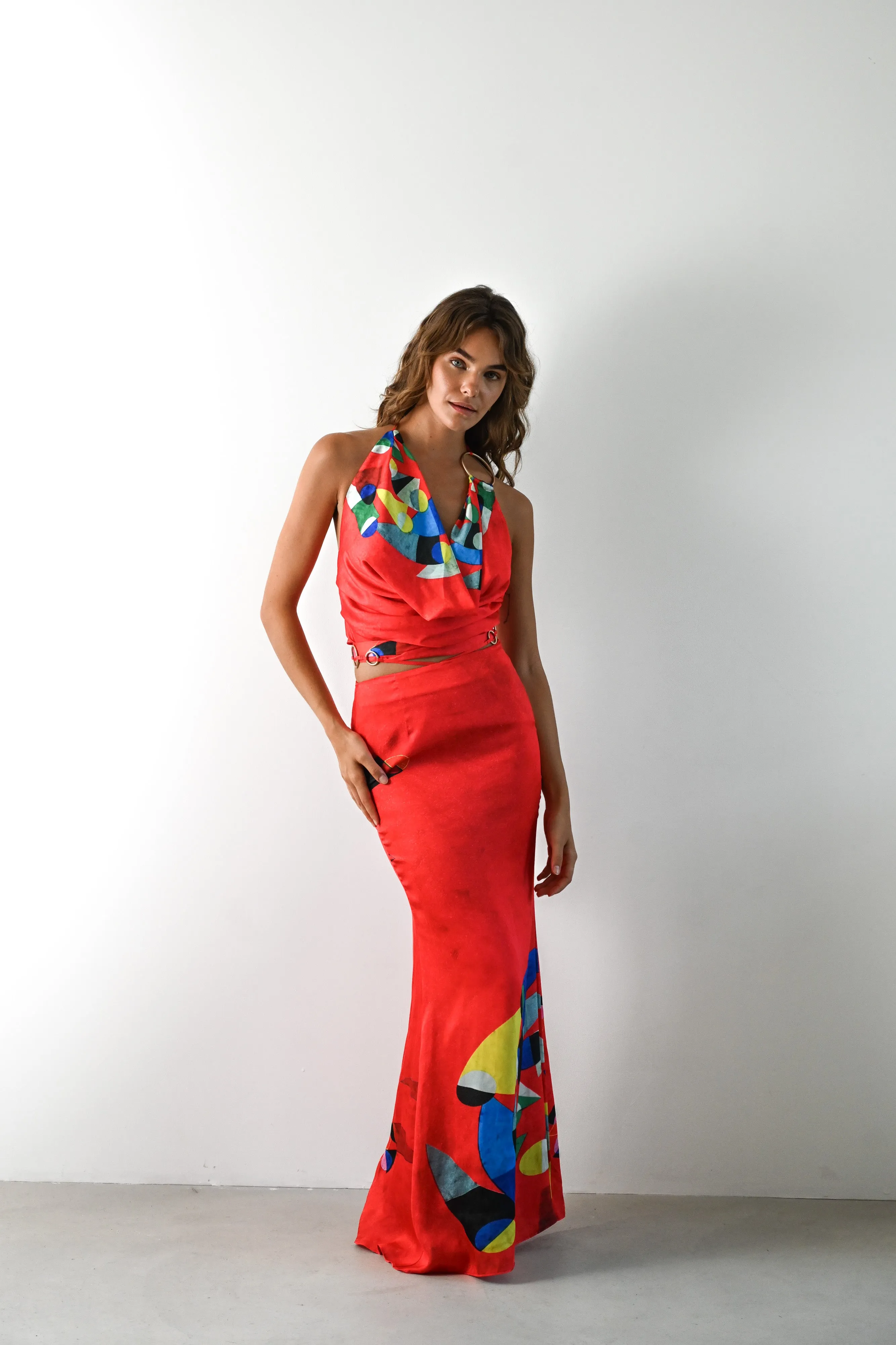 Athena Ring Top — Red Geometric sold by YLLW