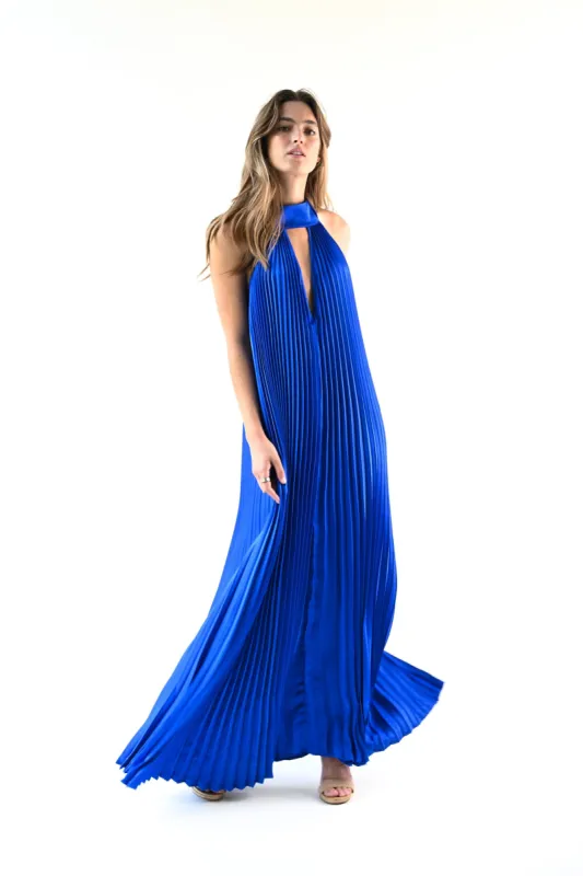 Valley Pleated Dress — Cobalt sold by YLLW