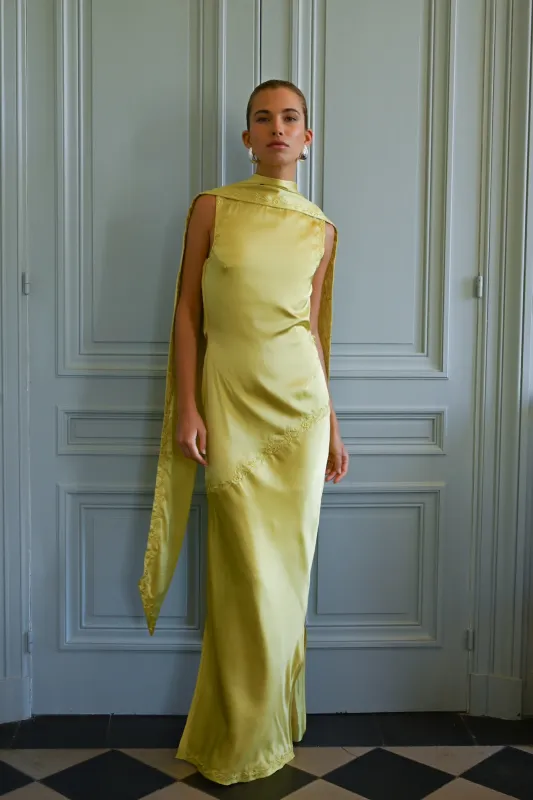 Nina Silk Dress — Chartreuse sold by YLLW