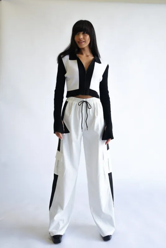 Asha Colorblock Cargo Pants — White/Black sold by YLLW