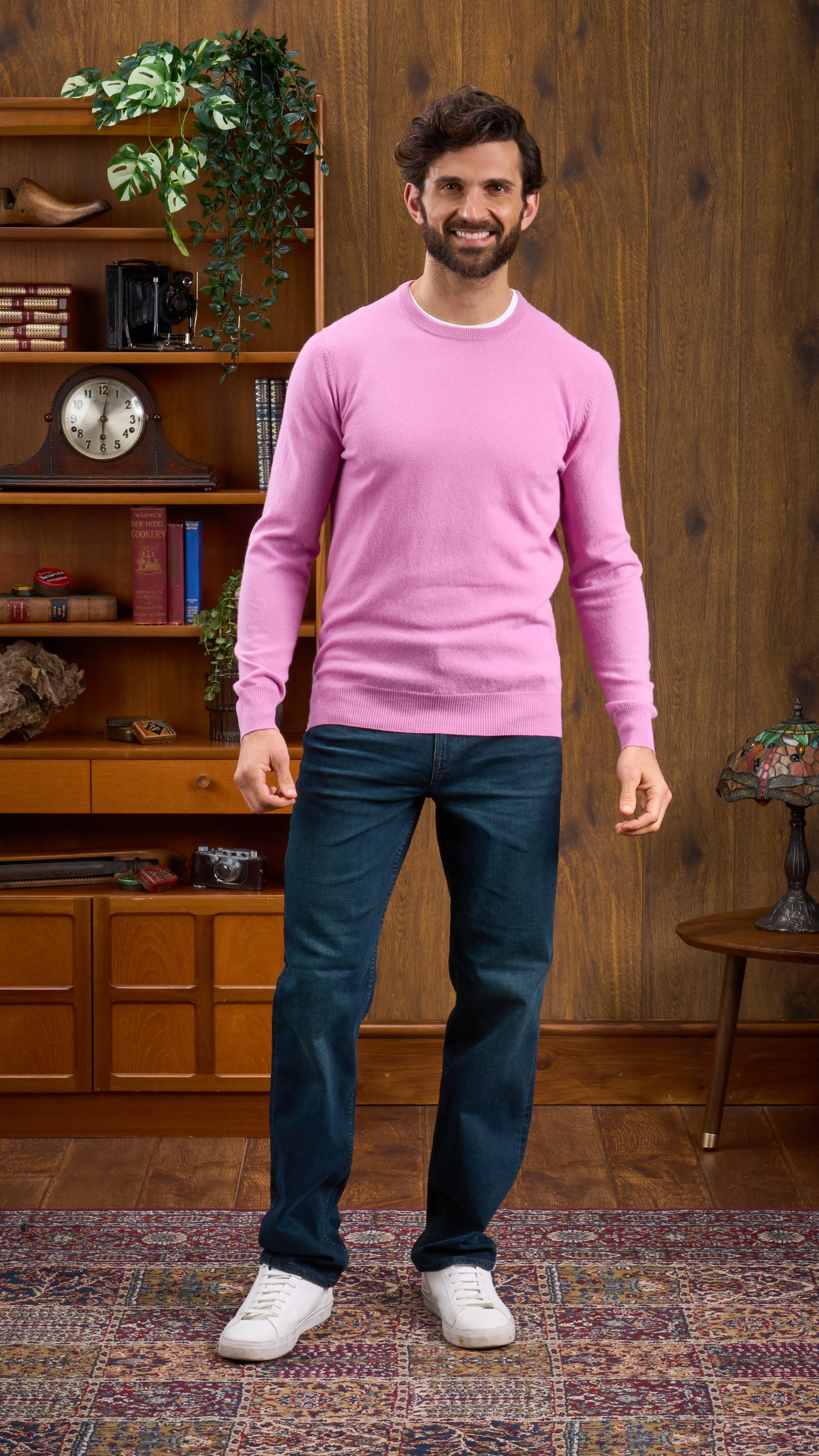 Men's Geelong Lambswool Crew Neck Jumper In Pink Haze - Regular Fit sold by Alan Paine product image thumbnail 3