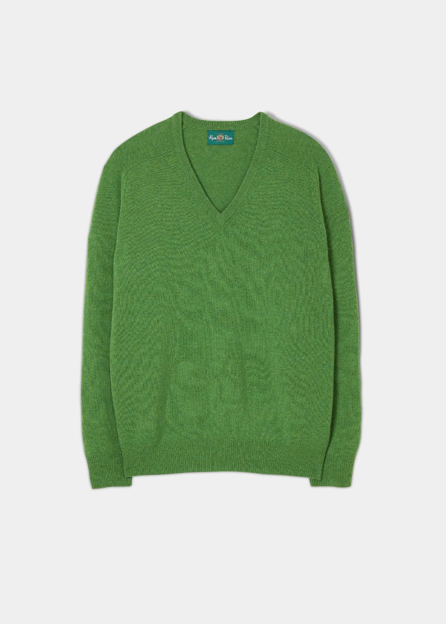 Men's Lambswool Vee Neck Jumper in Palm - Classic Fit sold by Alan Paine