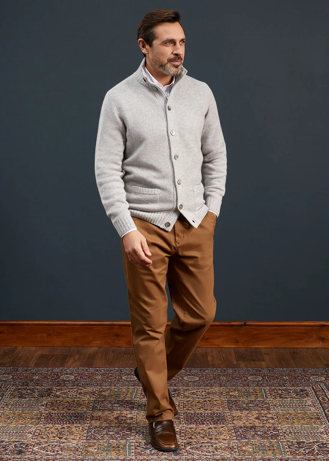 Men's Lambswool Buttoned Jumper In Pearl Grey - Regular Fit sold by Alan Paine product image thumbnail 4