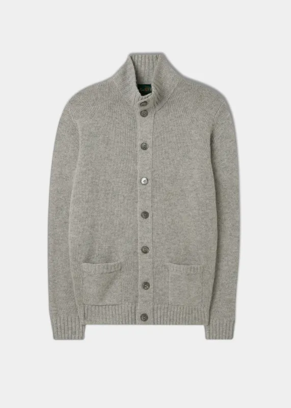 Men's Lambswool Buttoned Jumper In Pearl Grey - Regular Fit sold by Alan Paine