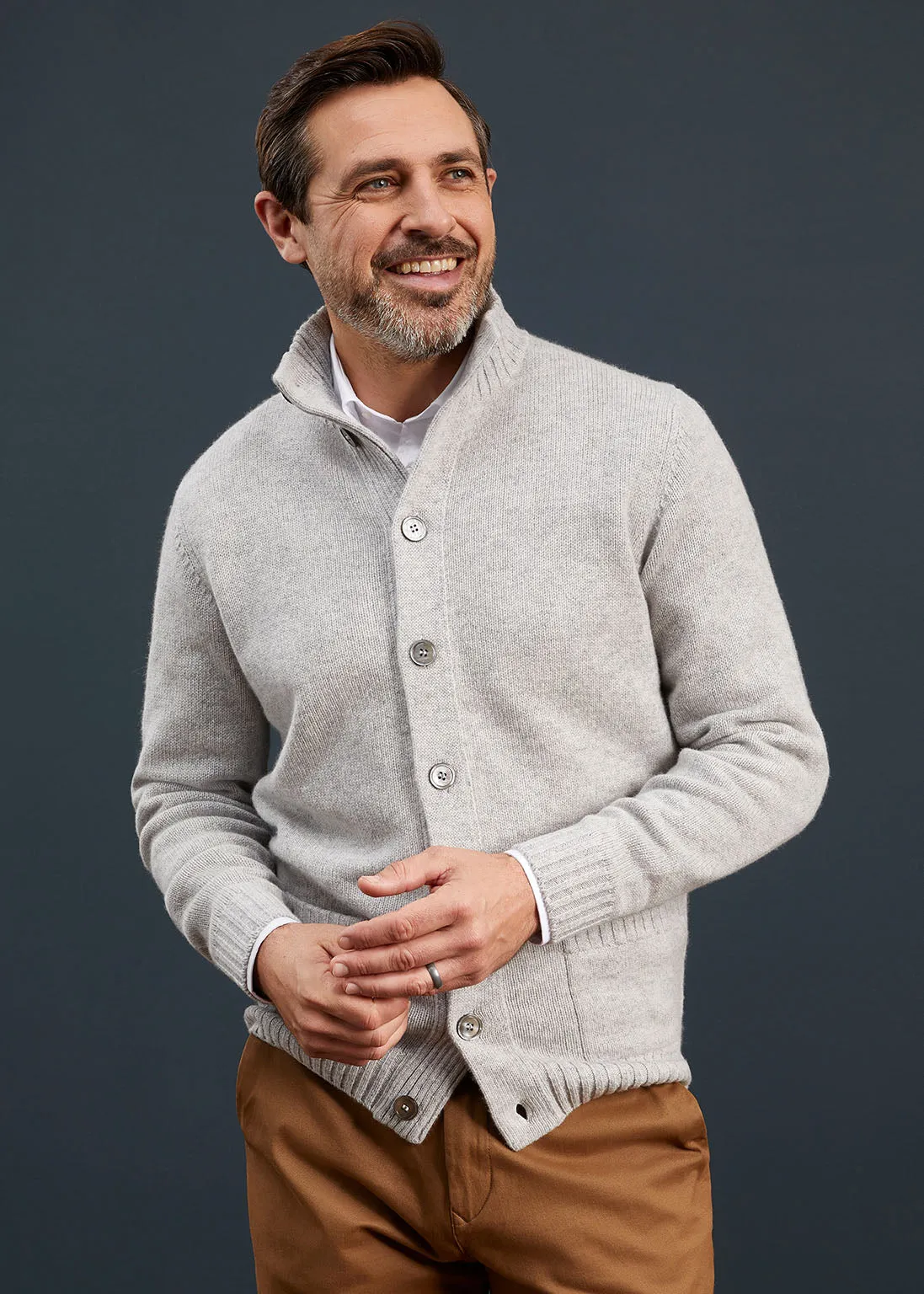 Men's Lambswool Buttoned Jumper In Pearl Grey - Regular Fit sold by Alan Paine product image thumbnail 2