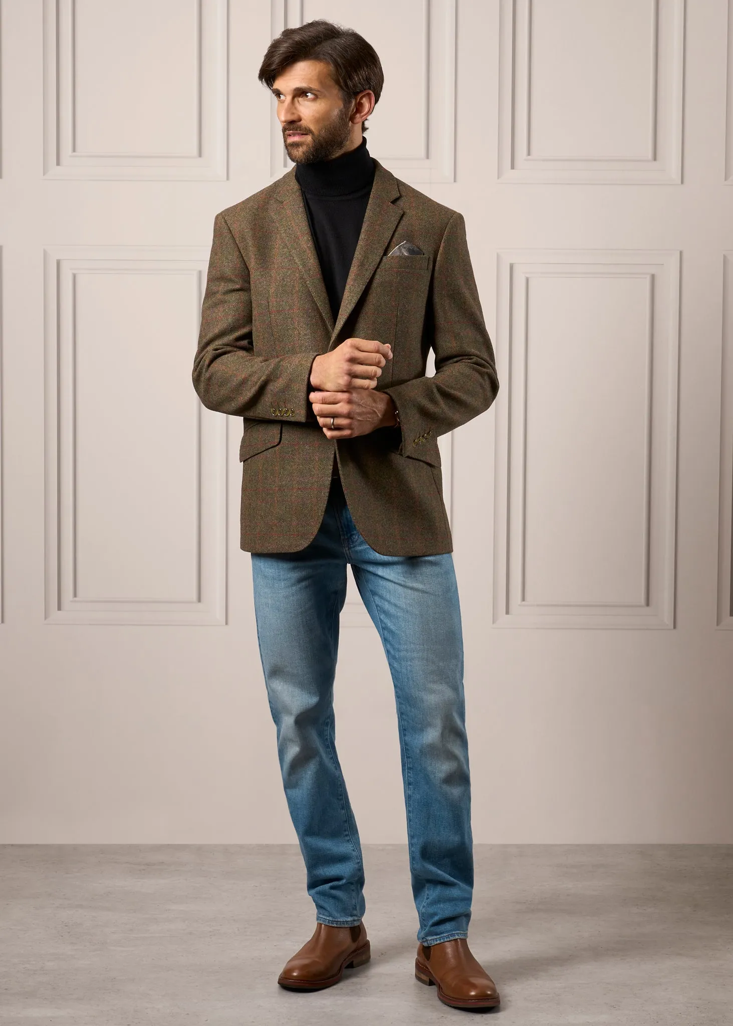 Surrey Tweed Lined Blazer In Hemlock - Regular Fit sold by Alan Paine product image thumbnail 3