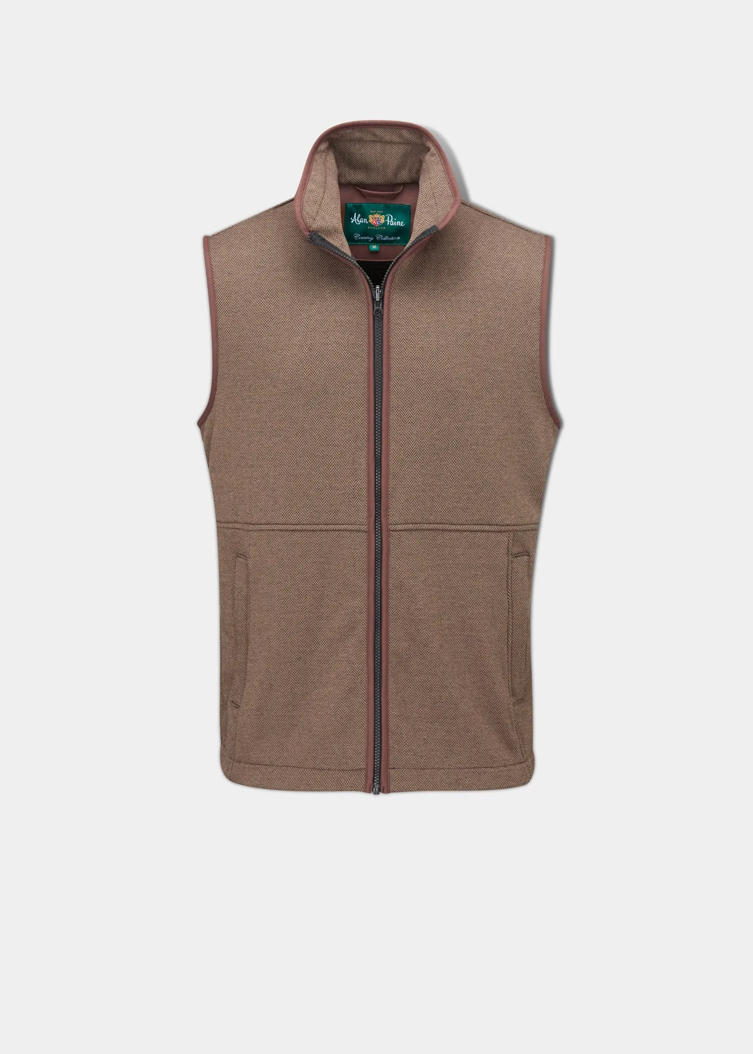 Aylsham Men's Fleece Gilet In Brown Herringbone - Regular Fit sold by Alan Paine
