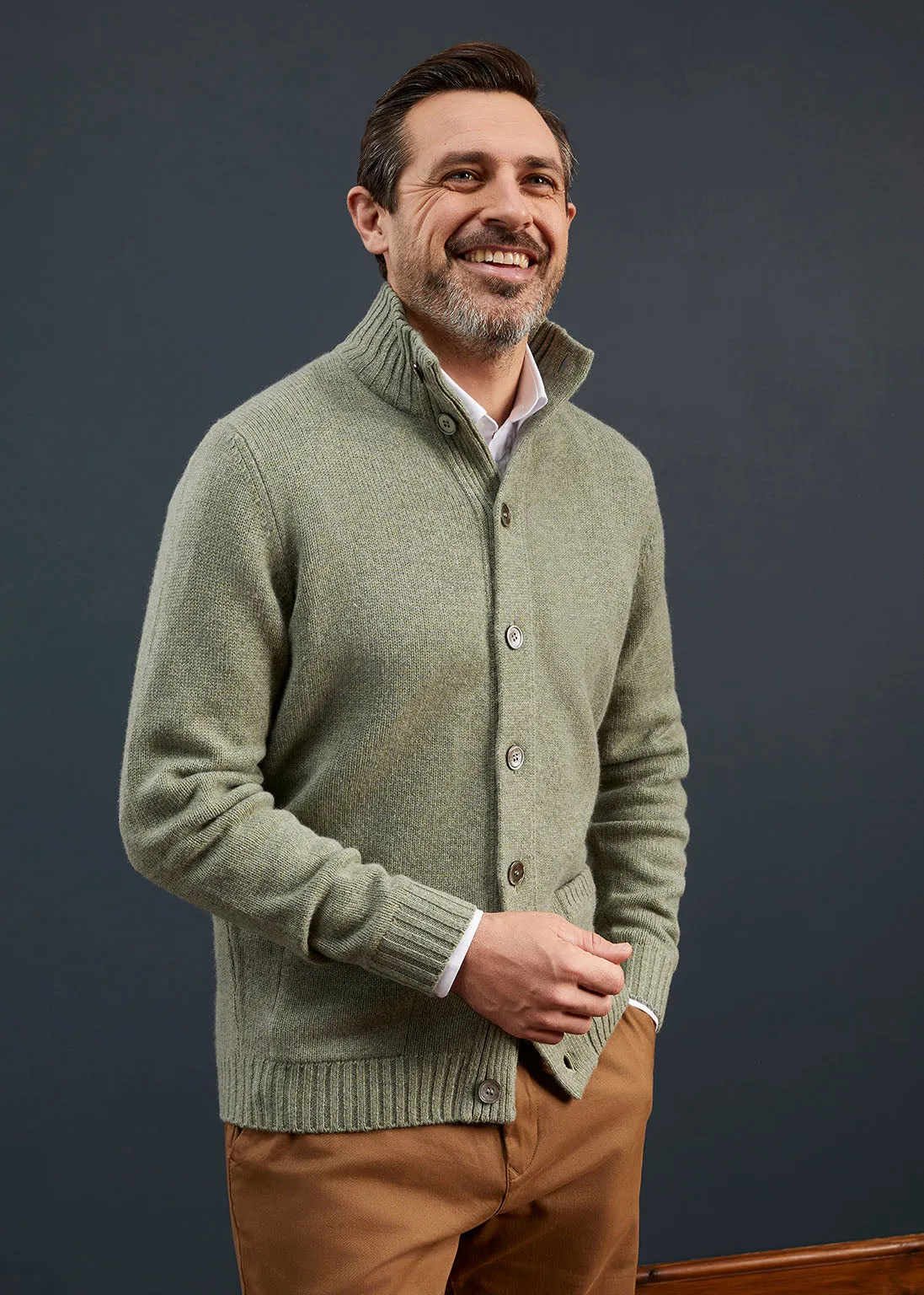 Men's Lambswool Buttoned Jumper In Orchard - Regular Fit sold by Alan Paine product image thumbnail 3