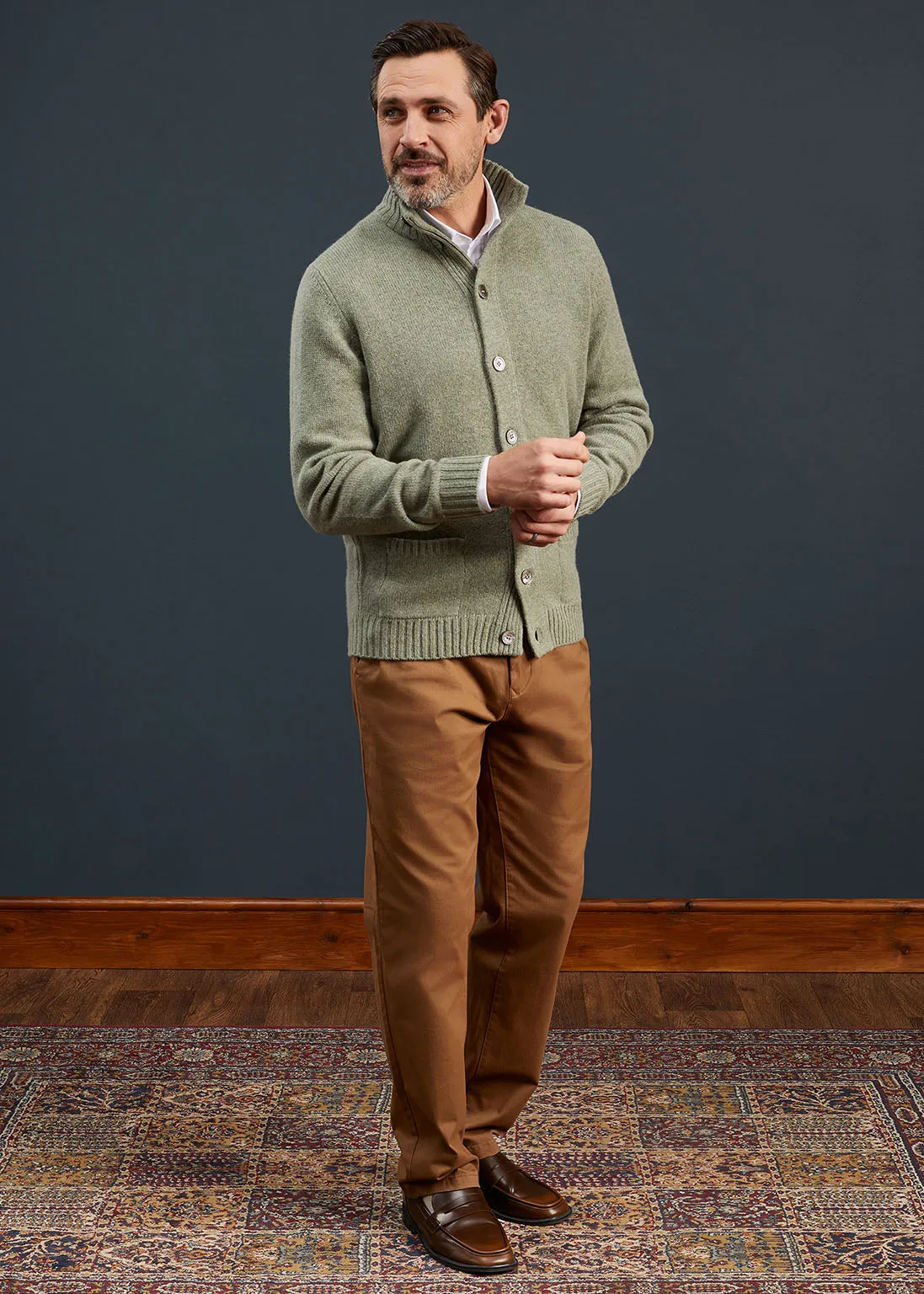 Men's Lambswool Buttoned Jumper In Orchard - Regular Fit sold by Alan Paine product image thumbnail 2