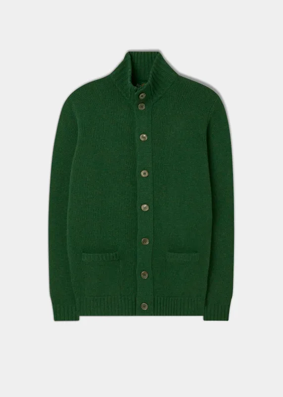 Men's Lambswool Buttoned Jumper In Forest - Regular Fit sold by Alan Paine