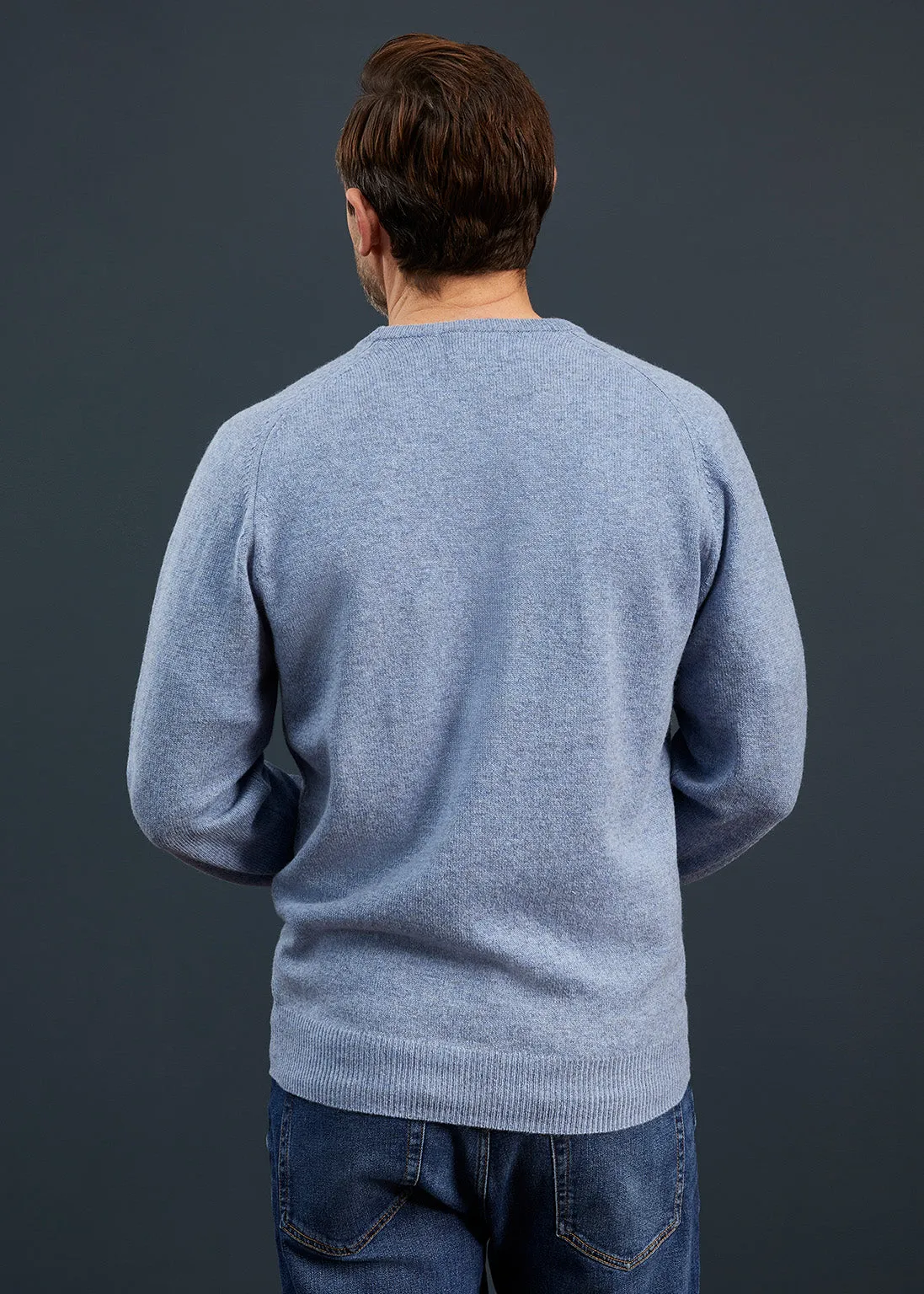 Men's Lambswool Crew Neck Jumper in Light Blue - Classic Fit sold by Alan Paine product image thumbnail 4