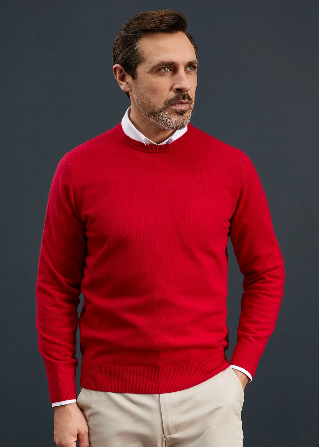 Men's Geelong Lambswool Crew Neck Jumper In Raspberry - Regular Fit sold by Alan Paine product image thumbnail 3