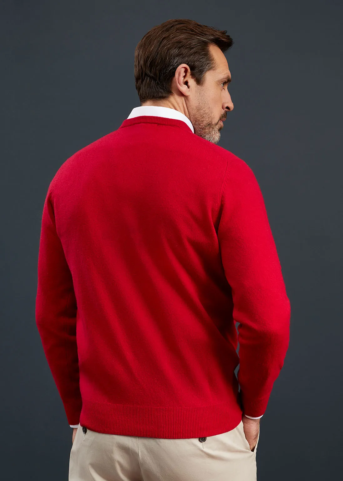 Men's Geelong Lambswool Crew Neck Jumper In Raspberry - Regular Fit sold by Alan Paine product image thumbnail 5