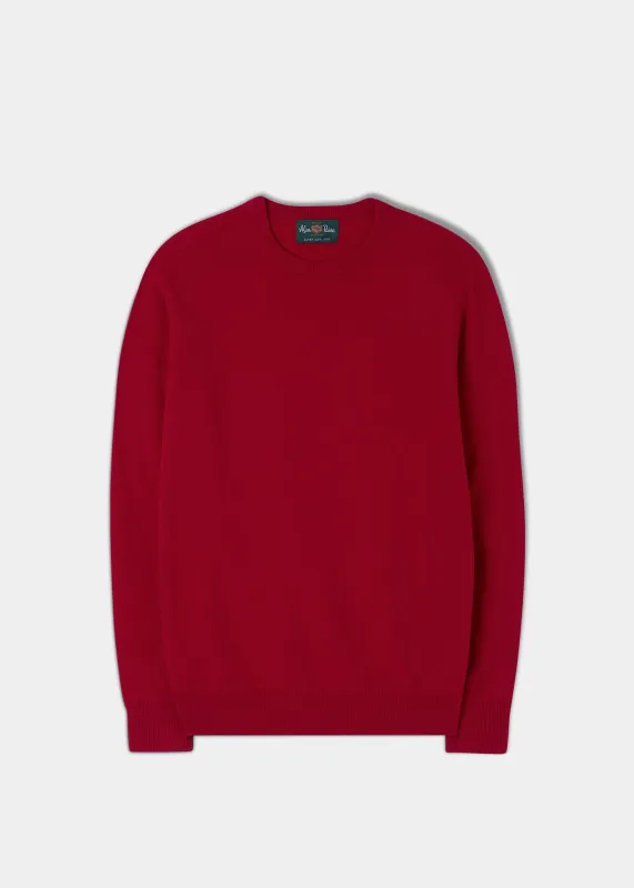 Men's Geelong Lambswool Crew Neck Jumper In Raspberry - Regular Fit sold by Alan Paine