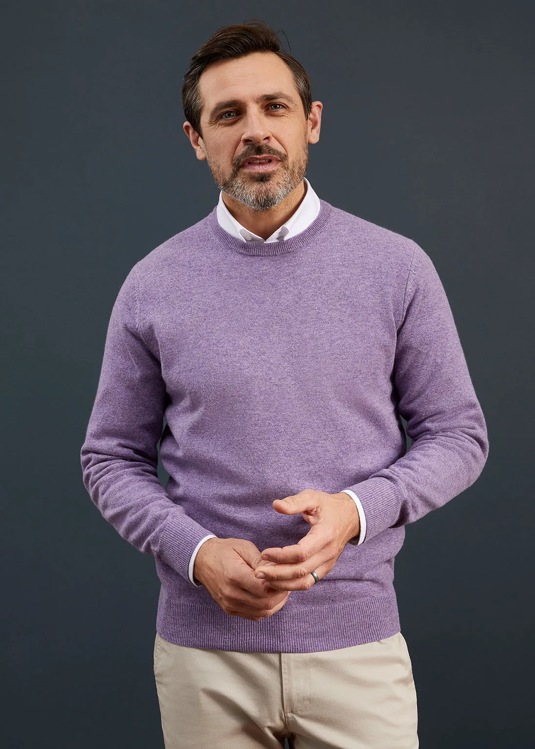 Men's Geelong Lambswool Crew Neck Jumper In Purple Heat - Regular Fit sold by Alan Paine product image thumbnail 3