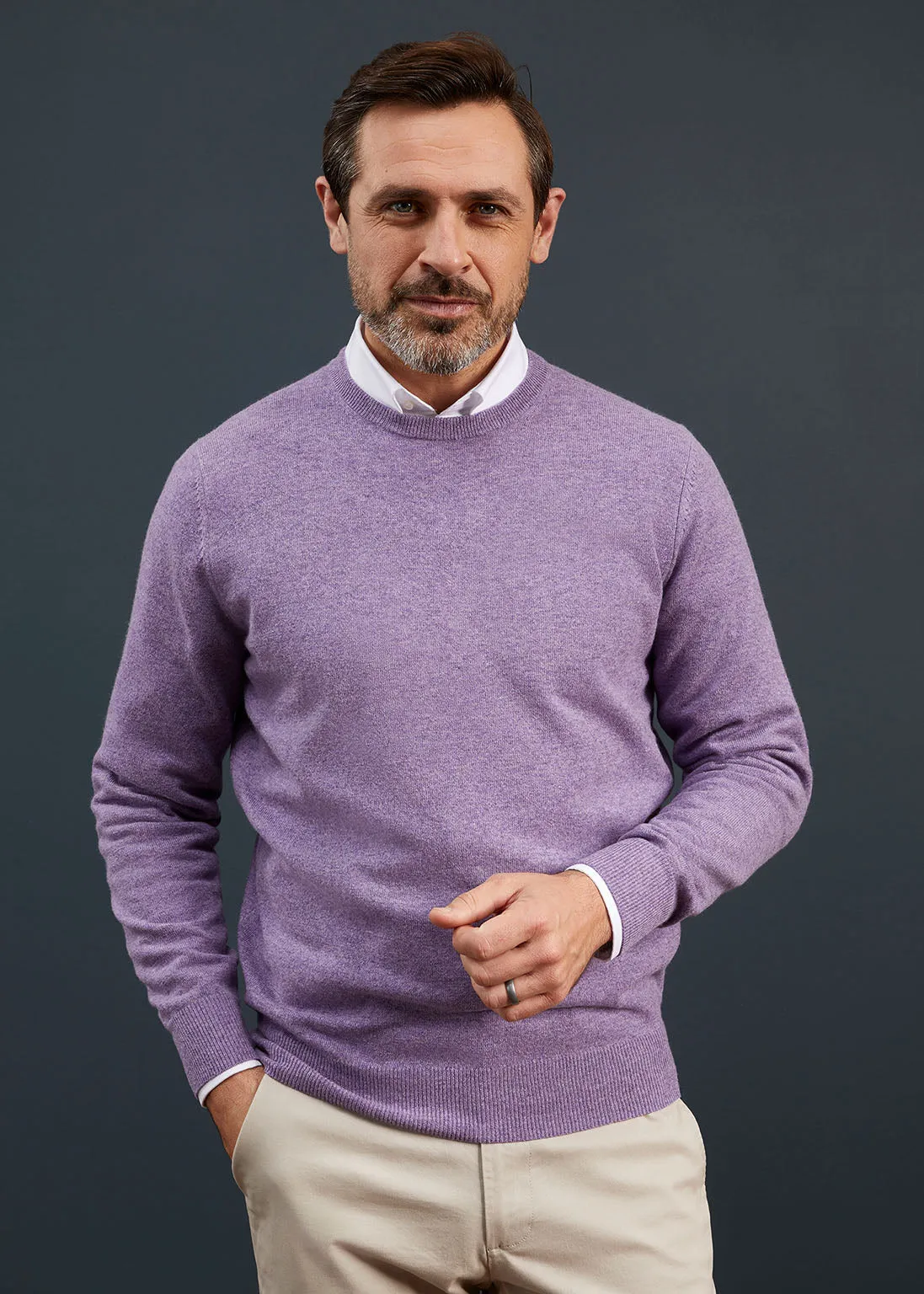 Men's Geelong Lambswool Crew Neck Jumper In Purple Heat - Regular Fit sold by Alan Paine product image thumbnail 4