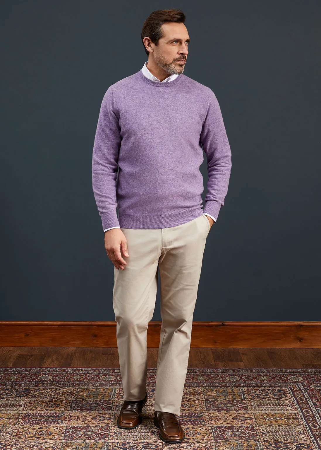 Men's Geelong Lambswool Crew Neck Jumper In Purple Heat - Regular Fit sold by Alan Paine product image thumbnail 2