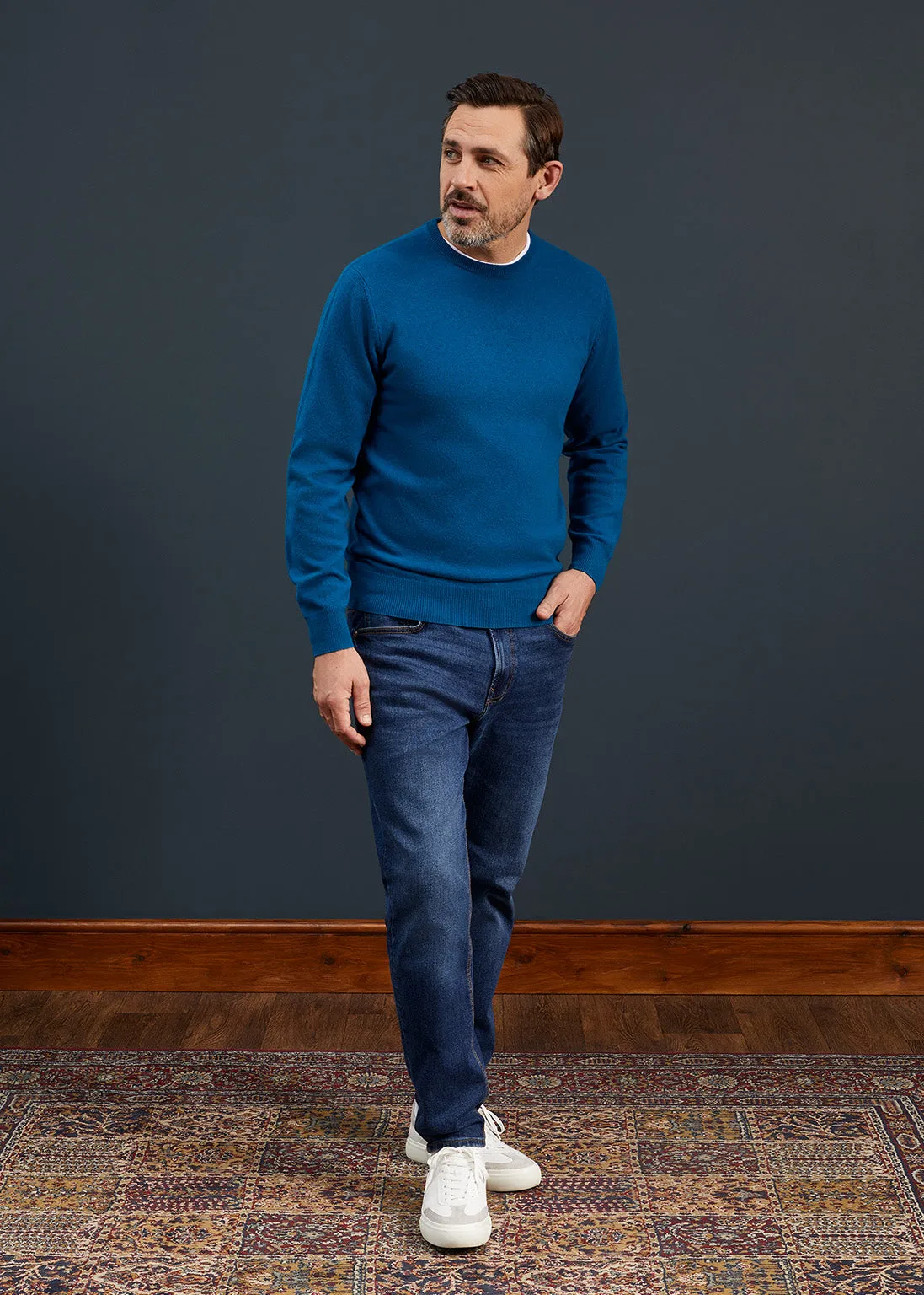 Men's Geelong Lambswool Crew Neck Jumper In Teal - Regular Fit sold by Alan Paine product image thumbnail 2