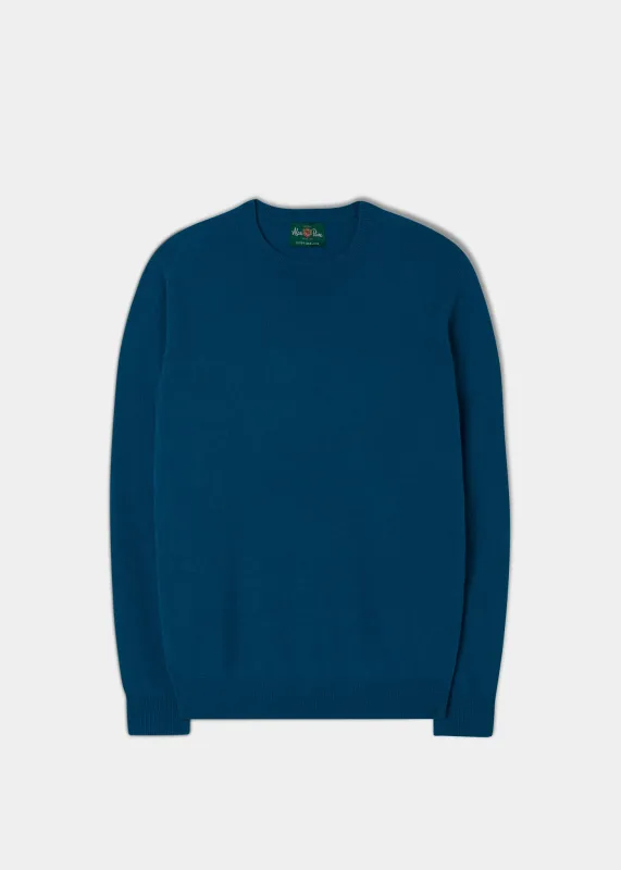 Men's Geelong Lambswool Crew Neck Jumper In Teal - Regular Fit sold by Alan Paine