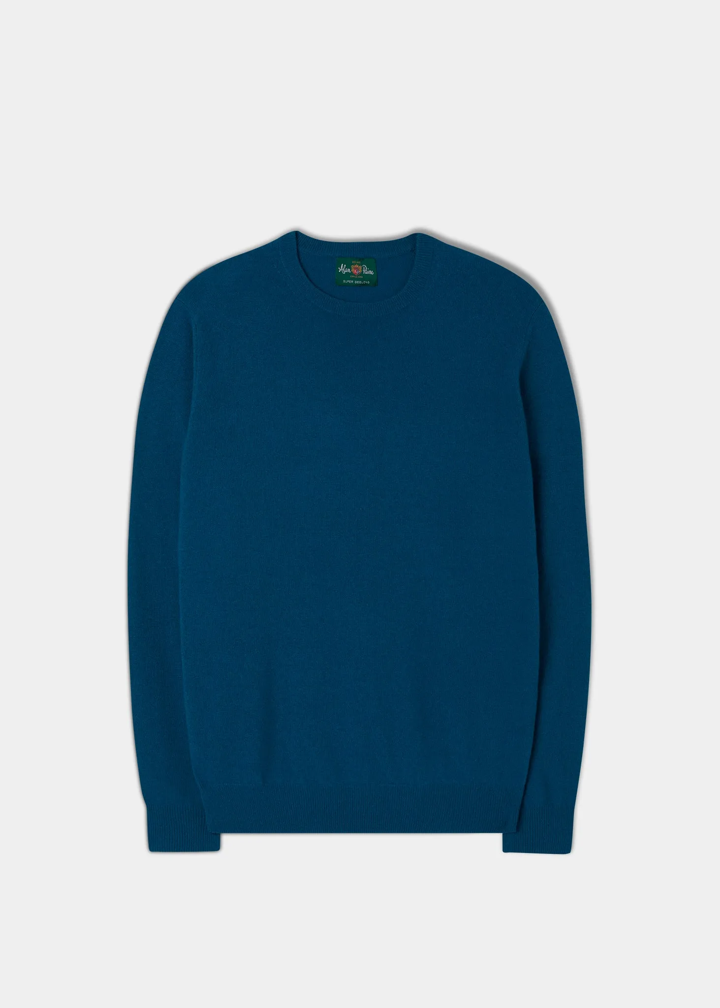 Men's Geelong Lambswool Crew Neck Jumper In Teal - Regular Fit sold by Alan Paine
