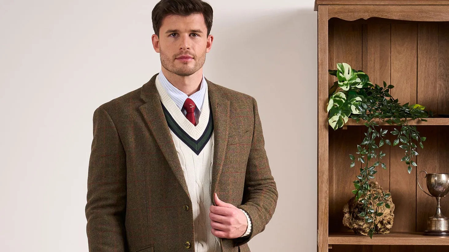 Sandridge Cable Knit Cricket Jumper In Ecru & AP Green sold by Alan Paine product image thumbnail 4