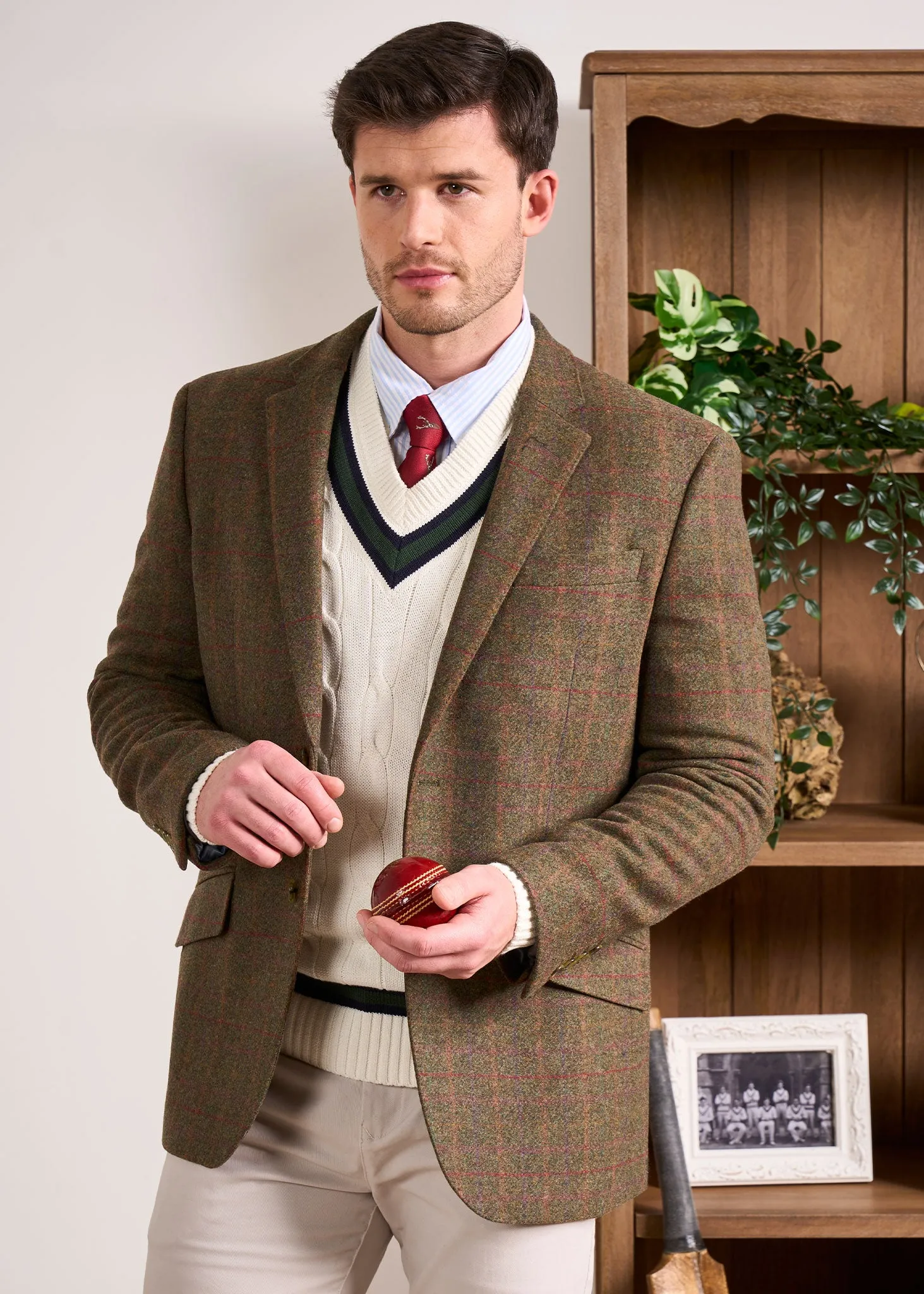 Sandridge Cable Knit Cricket Jumper In Ecru & AP Green sold by Alan Paine product image thumbnail 2