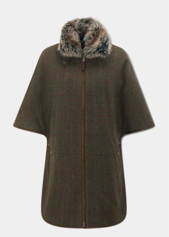 Surrey Ladies Tweed Cape In Hemlock sold by Alan Paine