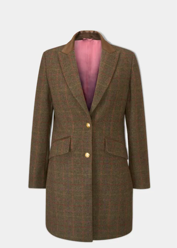 Surrey Ladies Mid-Thigh Tweed Coat In Hemlock - Regular Fit sold by Alan Paine