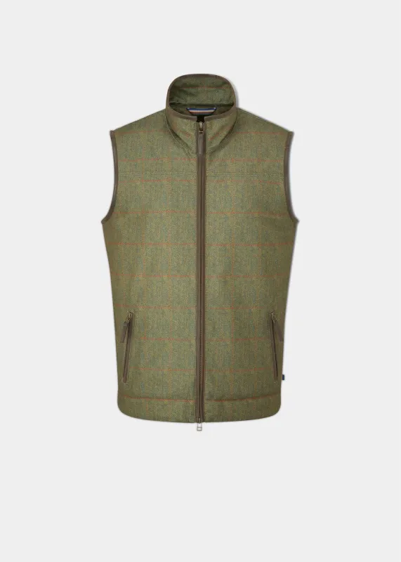 Didsmere Men's Technical Tweed Gilet In Olive - Regular Fit sold by Alan Paine
