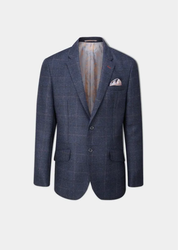 Surrey Tweed Lined Blazer In Navy Check - Regular Fit sold by Alan Paine