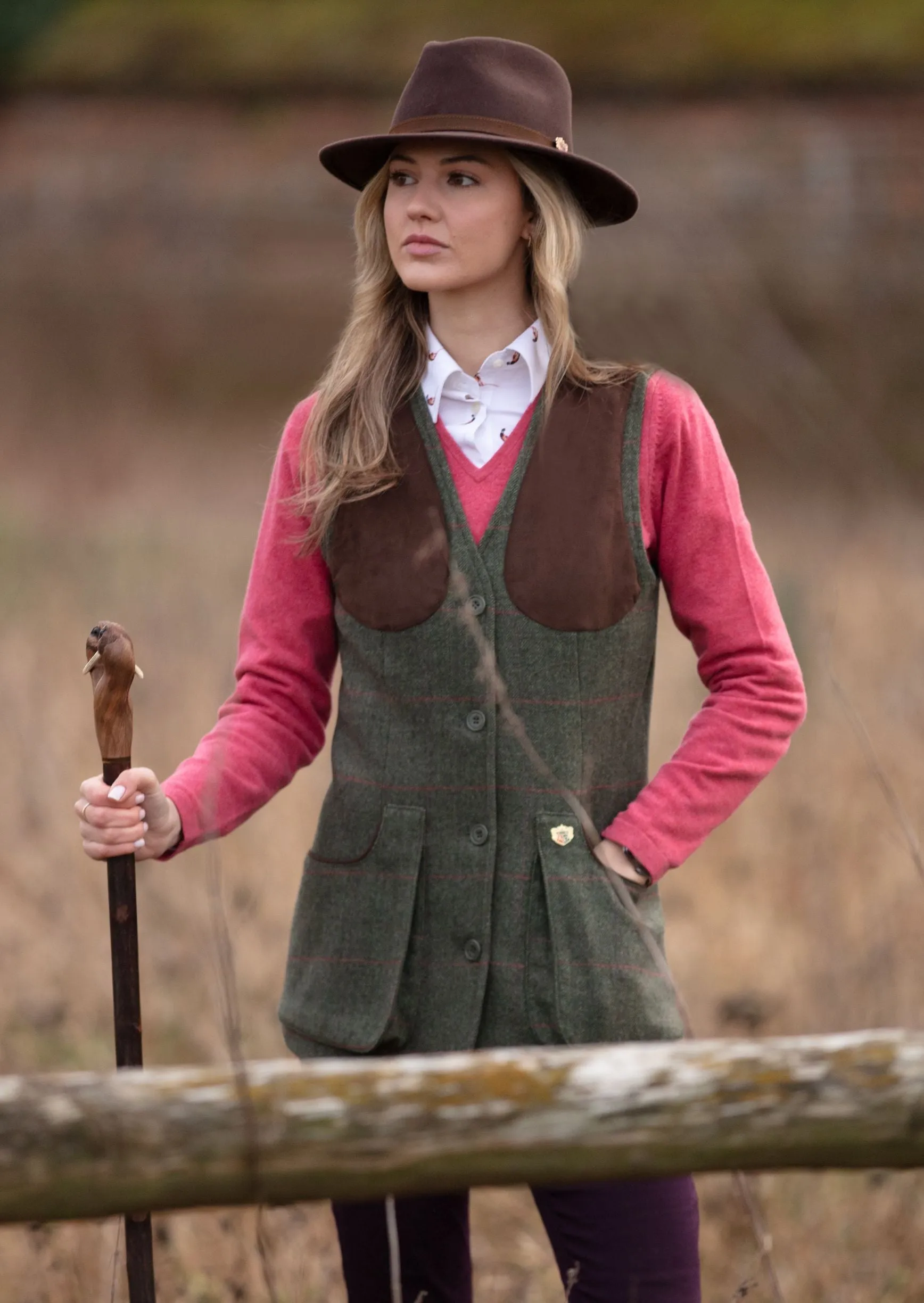 Combrook Ladies Tweed Shooting Waistcoat In Heath - Regular Fit sold by Alan Paine product image thumbnail 5