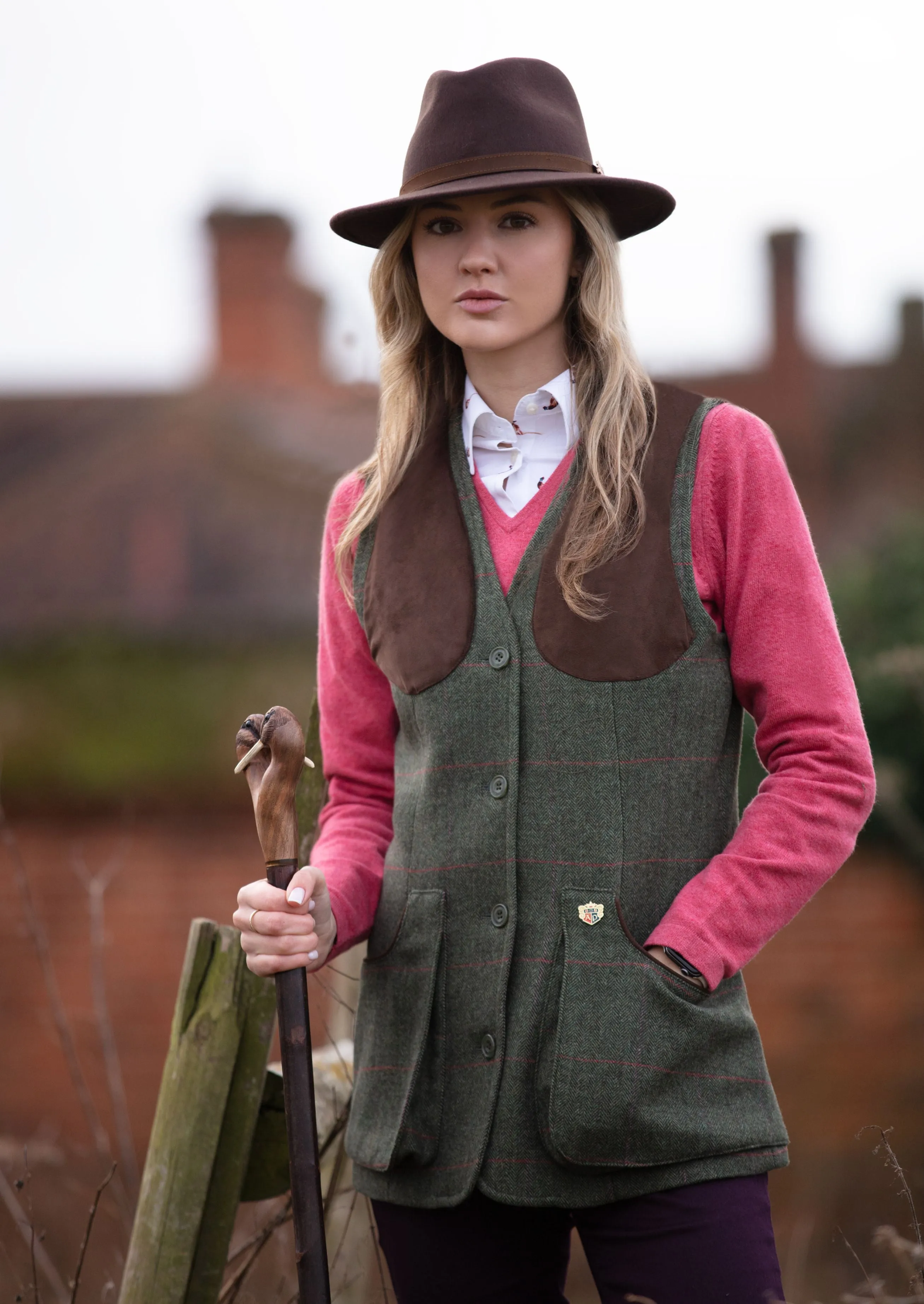 Combrook Ladies Tweed Shooting Waistcoat In Heath - Regular Fit sold by Alan Paine product image thumbnail 3
