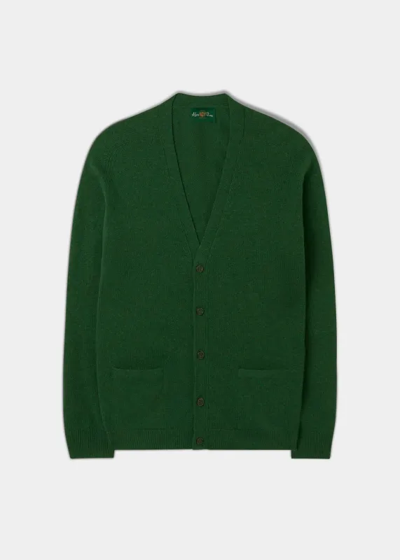 Men's Lambswool Cardigan in Forest - Classic Fit made by Alan Paine